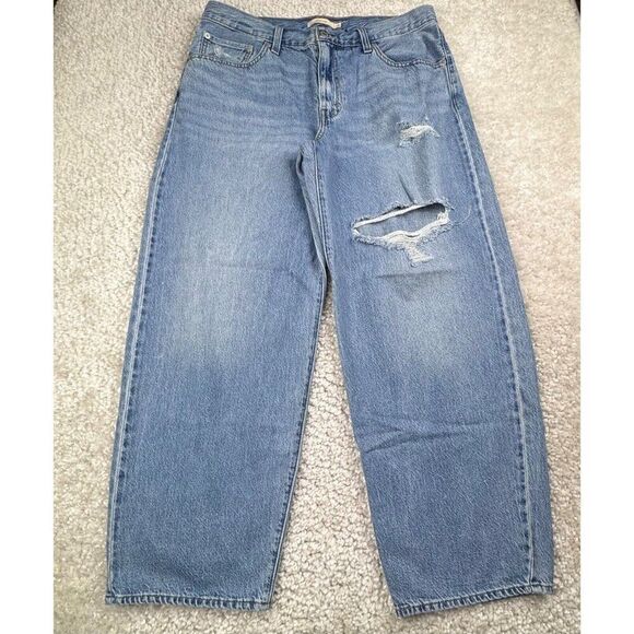 LEVI'S Baggy Dad Jean Distressed Ripped In The Middle - Picture 3 of 16